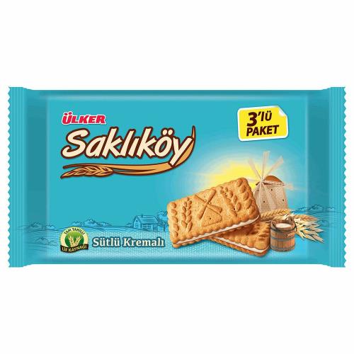 Ulker Saklikoy Milky Cream Whole Wheat Biscuit (Sutlu Kremali Biskuvi) 3*88 gr
