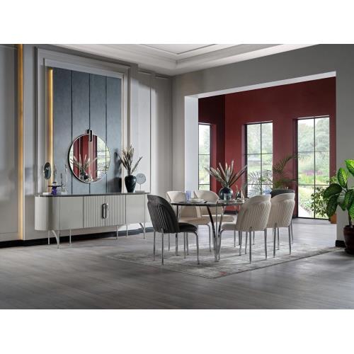 Serra Dining Table (Fixed) + Serra Chair (6234) - Chrome
