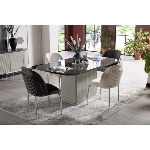 Serra Dining Table (Extendable) + Serra Chair (6268) - Chrome