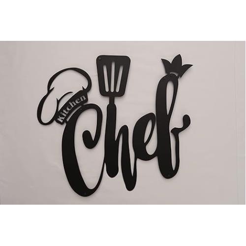 KITCHEN CHEF PATTERNED BLACK METAL WALL HANGER FOR ALL WALLS 1.5MM THICK 95X56 CM