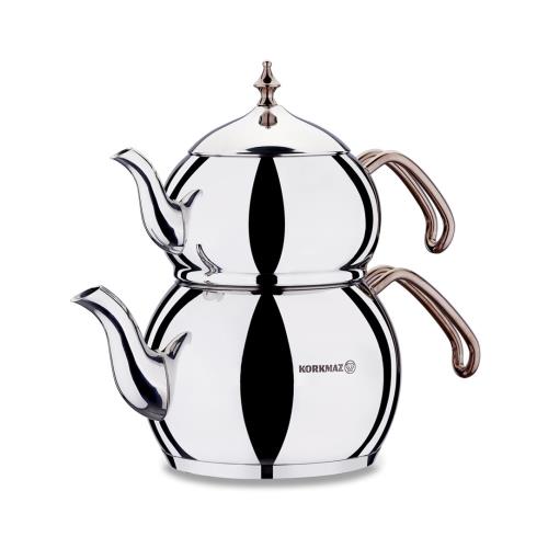 Korkmaz Hanedan Stainless Steel Teapot Set Rosegold - Induction (Caydanlik Seti)
