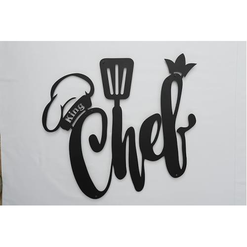 WASSHOME KING CHEF PATTERNED BLACK METAL WALL HANGER FOR ALL WALLS 1.5MM THICK 95X56 CM