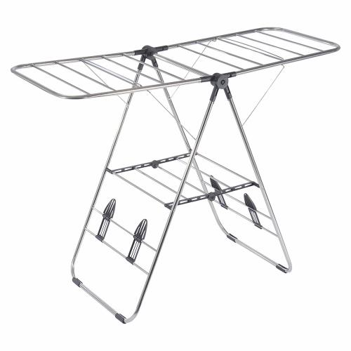 CLOTHES DRYING RACK, FOLDABLE 2-LAYER STAINLESS STEEL LAUNDRY DRYING RACK WITH HEIGHT ADJUSTABLE GU