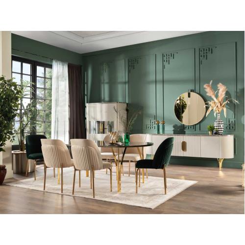 Serra Dining Table (Fixed) + Serra Chair (6234) - Gold