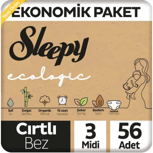 Sleepy Ecologic Baby Velcro Diaper Midi / 4-10 Kg (Cirtli Bebek Bezi) 56 Pcs
