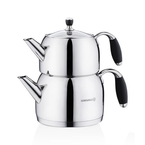 Korkmaz Flora Maxi Stainless Steel Teapot Set - Induction (Caydanlik Seti)