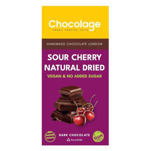 Chocolage Sour Cherry Vegan No Added Sugar Dark Chocolate, 80g