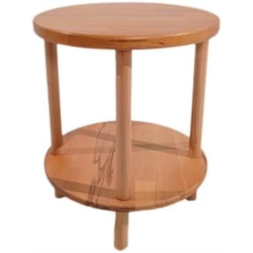 ROUND COFFEE TABLE WITH 2 TIER SHELVES - TEA TABLE FOR LIVING ROOM, BEDROOM, 100% SOLID BEECH WOOD