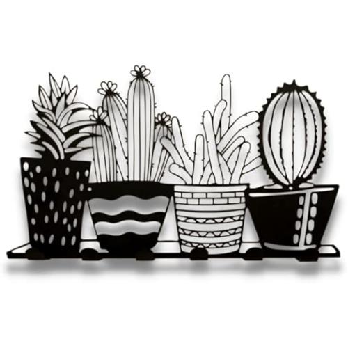  CACTUS PATTERN BLACK METAL WALL HANGER FOR ALL WALLS 1.5MM THICK 49X34 CM