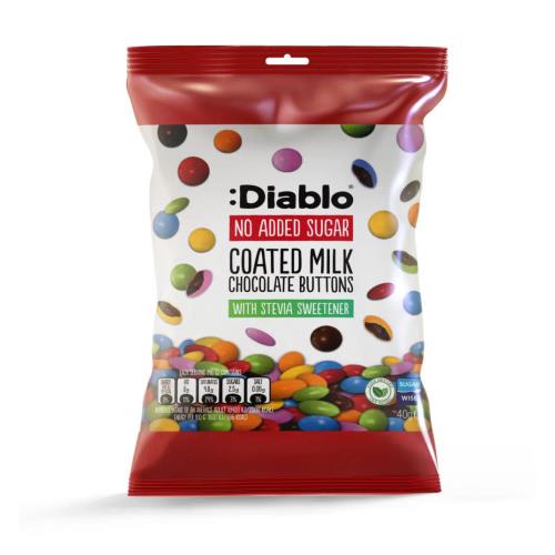 Diablo No Added Sugar Coated Milk Chocolate Buttons 40g