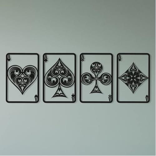 WASSHOME PLAYING CARDS PATTERN BLACK METAL WALL HANGER FOR ALL WALLS 1.5MM THICK 30X45CM