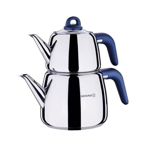 Korkmaz Bella Azura Stainless Steel Teapot Set - Induction (Caydanlik Seti)